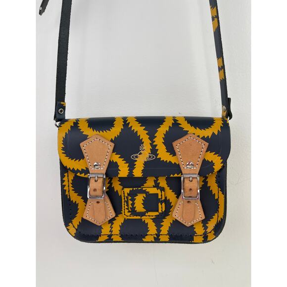 Vivianne Westwood Cambridge Satchel Mini Crossbody Squiggle Yellow Black Chic - Picture 3 of 10